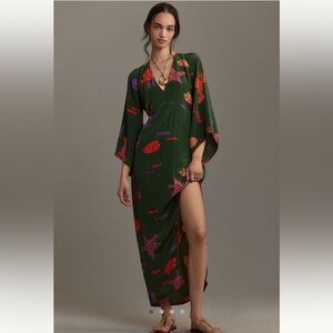 Farm Rio x Anthropologie v neck side slit maxi dress